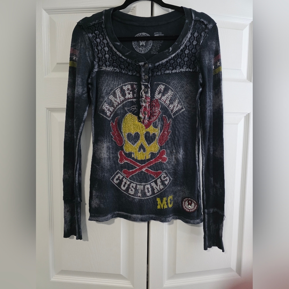 Affliction Black Thermal Skull Logo Long Sleeve